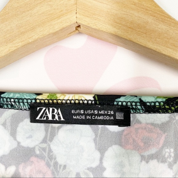 ZARA Blouse S Floral Cottagecore Peplum Long Puff Sleeves - Picture 9 of 11